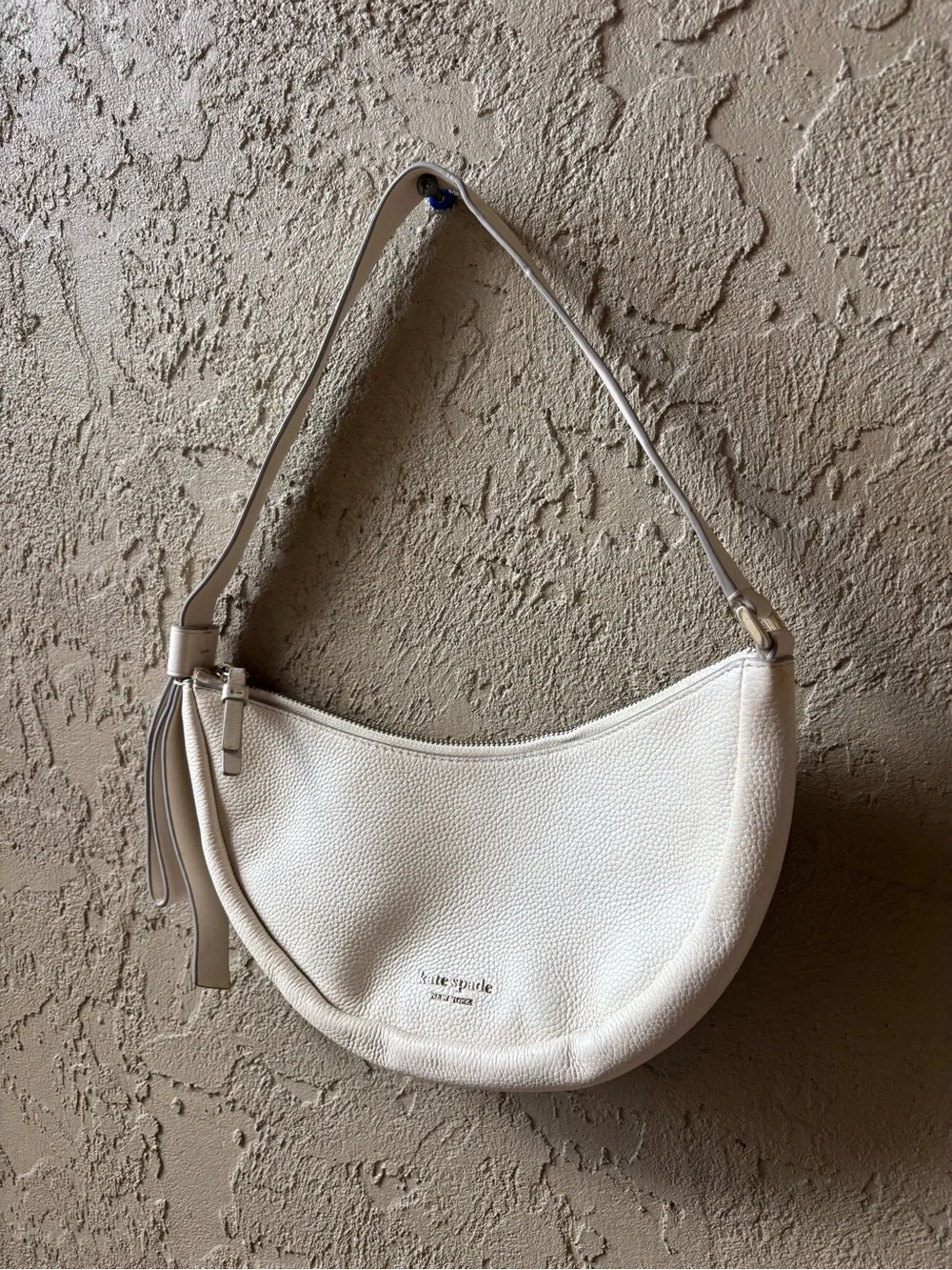 kate spade Cream Pebbled Leather Crescent Shoulder Bag
